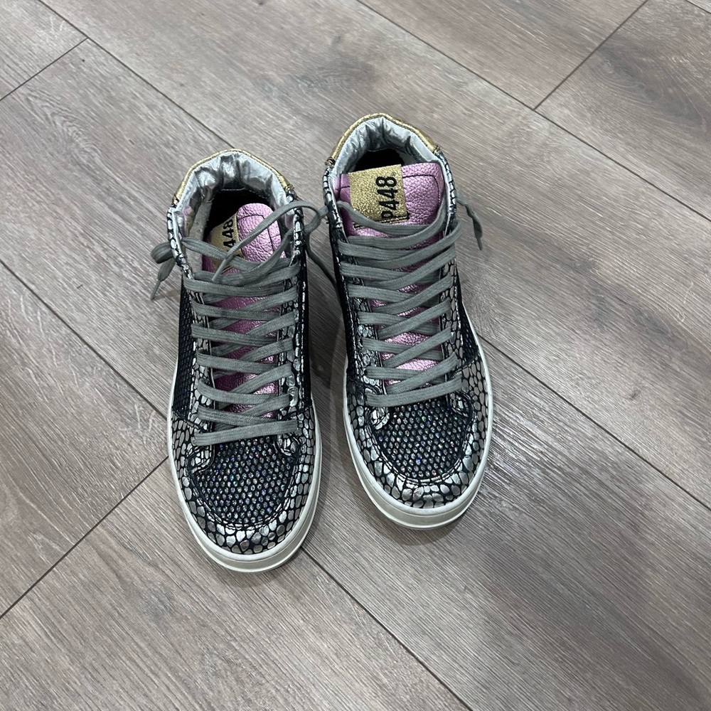 💰PRICE⬇️P448 • Queens Mid-top Sneakers In Croco Leather & Glitter Mesh • 37/7 - Picture 3 of 7
